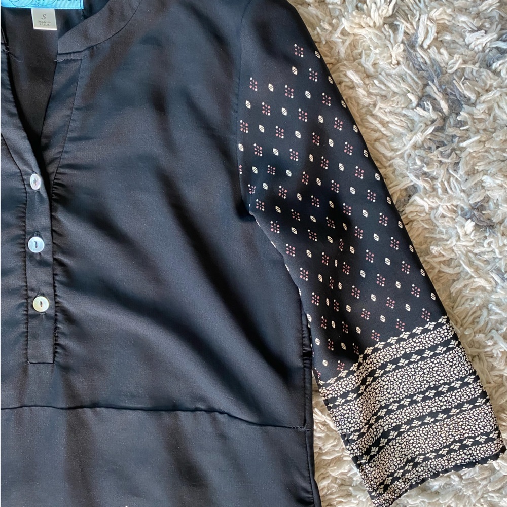 Dina Be black sheath dress boho print 3/4 sleeves Small - Picture 4 of 6